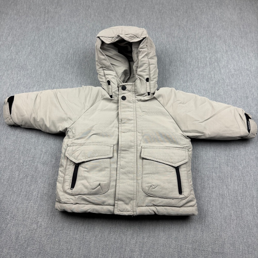 Zara Jacket Unisex 12-18Months Beige Puffer Water Repellent Coat Hooded Full Zip